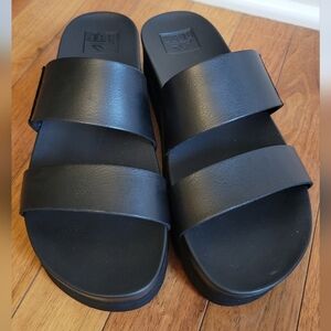 REEF Cushion Vista High Black Slide Sandals Size 8